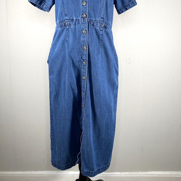 Vintage Appleseeds PETITES Button Up Maxi Denim Dress Women's 6P Blue Casual - Picture 2 of 13